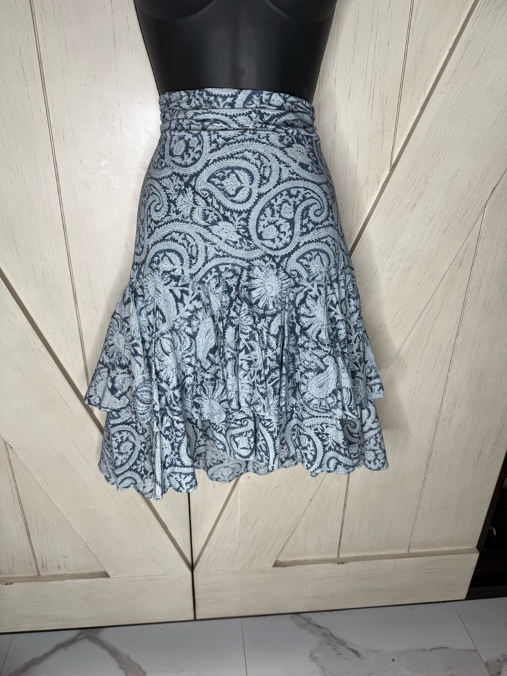 Ralph Lauren Light Blue Paisley Tiered Skirt